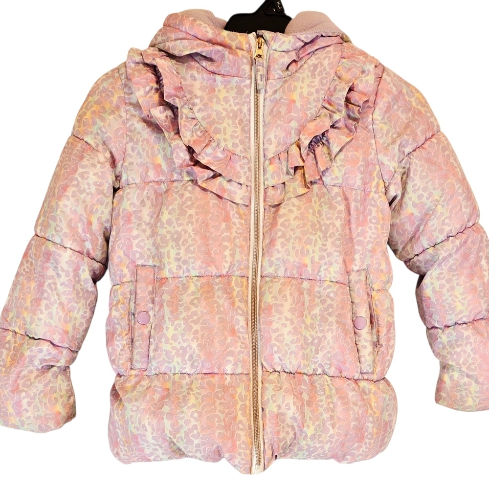 Pastel Leopard Print Ruffle Puffer Jacket - Picture 5 of 7